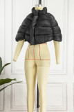 Black Casual Solid Patchwork Mandarin Collar Outerwear