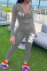 Grey Casual Print Letter Hooded Collar Long Sleeve Two Pieces
