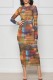 Multicolor Casual Print Basic O Neck Long Sleeve Dresses