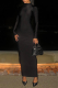 Black Street Solid Patchwork Half A Turtleneck Pencil Skirt Dresses