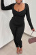 Black Casual Solid Patchwork V Neck Long Sleeve Two Pieces