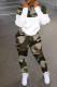 Army Green Casual Print Camouflage Print Ripped Patchwork Zipper Collar Long Sleeve Two Pieces