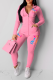 Pink Street Print Letter Zipper Collar Long Sleeve Two Pieces