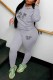 Grey Casual Print Letter Hooded Collar Long Sleeve Two Pieces