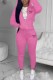 Pink Casual Print Letter Hooded Collar Long Sleeve Two Pieces