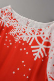 Red Casual Print Patchwork O Neck Princess Dresses