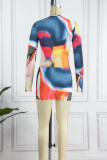 Colour Sexy Patchwork Tie-dye O Neck Long Sleeve Two Pieces