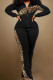 Leopard Print Casual Street Print Patchwork Zipper Long Sleeve Two Pieces