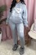 Grey Casual Print Letter Hooded Collar Long Sleeve Two Pieces