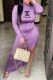 Purple Casual Print Slit Letter Half A Turtleneck One Step Skirt Dresses