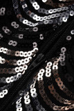 Black Sexy Sequins Patchwork V Neck One Step Skirt Dresses