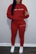 Red Street Print Letter Hooded Collar Long Sleeve Two Pieces