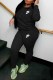 Black Casual Letter Embroidered Hooded Collar Long Sleeve Two Pieces