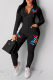 Black Street Print Letter Zipper Collar Long Sleeve Two Pieces