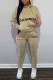 Khaki Casual Letter Print Basic Hooded Collar Long Sleeve Two Pieces