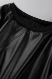 Black Casual Solid Patchwork O Neck Long Sleeve Dresses