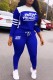 Blue Casual Letter Print Patchwork Hooded Collar Long Sleeve Two Pieces