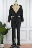 Blue Casual Solid Patchwork Turn-back Collar Long Sleeve Two Pieces