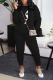 Black Street Print Patchwork O Neck Long Sleeve Two Pieces