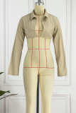 Coffee Street Solid Patchwork Turndown Collar Tops