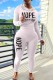 White Casual Letter Print Basic Hooded Collar Long Sleeve Two Pieces