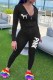 Black Casual Print Letter Hooded Collar Long Sleeve Two Pieces