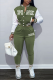 Army Green Street Print Patchwork Long Sleeve Two Pieces