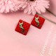Red Simplicity Letter Patchwork Earrings