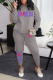 Grey Casual Print Patchwork O Neck Long Sleeve Two Pieces