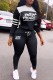 Black Casual Letter Print Patchwork Hooded Collar Long Sleeve Two Pieces