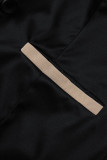 Blue Casual Solid Patchwork Turn-back Collar Long Sleeve Two Pieces