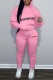 Pink Casual Letter Print Basic Hooded Collar Long Sleeve Two Pieces