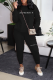Black Street Print Letter O Neck Long Sleeve Two Pieces
