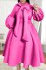 Rose Red Elegant Solid Bandage Patchwork Half A Turtleneck A Line Dresses