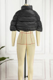 Black Casual Solid Patchwork Mandarin Collar Outerwear