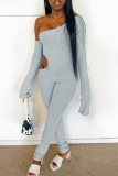 Grey Sexy Solid Hollowed Out One Shoulder Skinny Jumpsuits