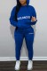 Blue Casual Letter Print Basic Hooded Collar Long Sleeve Two Pieces