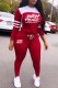 Red Casual Letter Print Patchwork Hooded Collar Long Sleeve Two Pieces
