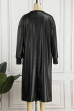 Black Casual Solid Patchwork O Neck Long Sleeve Dresses