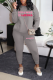 Grey Street Print Patchwork O Neck Long Sleeve Two Pieces