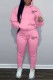Pink Casual Letter Print Patchwork Basic Hooded Collar Long Sleeve Two Pieces