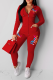 Red Street Print Letter Zipper Collar Long Sleeve Two Pieces