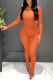 Orange Solid Patchwork O Neck Long Sleeve Two Pieces