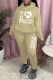 Khaki Casual Print Letter Hooded Collar Long Sleeve Two Pieces