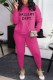Rose Red Casual Print Letter O Neck Long Sleeve Two Pieces