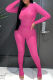 Pink Solid Patchwork O Neck Long Sleeve Two Pieces