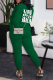 Dark Green Street Print Make Old O Neck Long Sleeve Two Pieces
