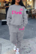 Grey Casual Print Patchwork O Neck Long Sleeve Two Pieces