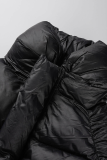 Black Casual Solid Patchwork Mandarin Collar Outerwear