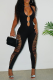 Black Sexy Solid Hollowed Out Halter Skinny Jumpsuits